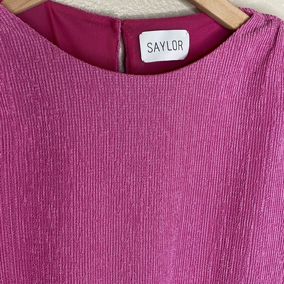 SAYLOR Sonja Hot Pink Glittering Ruched Long Sleeve Mini Dress / Barbie / Medium - Picture 7 of 8